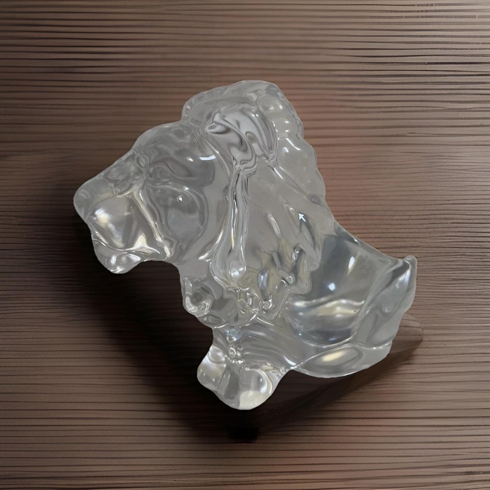 Art Vannes France Crystal Lion Head Figurine Paperweight Clear Glass Sculpture